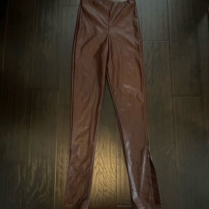 PRETTYLITTLETHING Leather Leggings with Ankle Slits